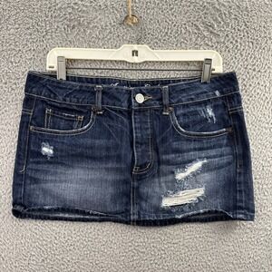 Y2K 2000 American Eagle Micro Mini Denim Jean Skirt Distressed Festival Women 6